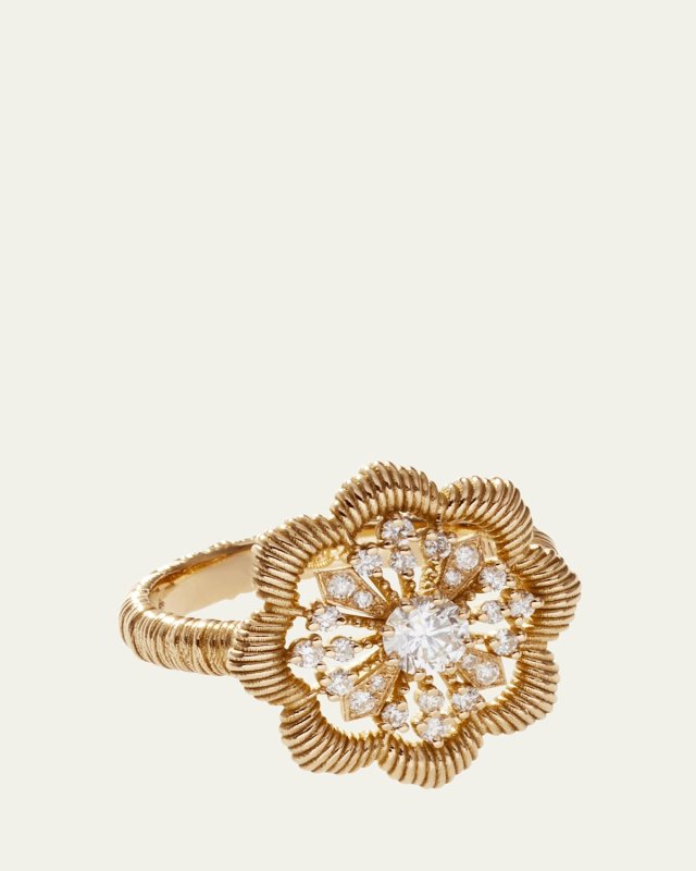 Lace Flower 18K Recycled Yellow Gold and Lab Grown Diamond Large Ring