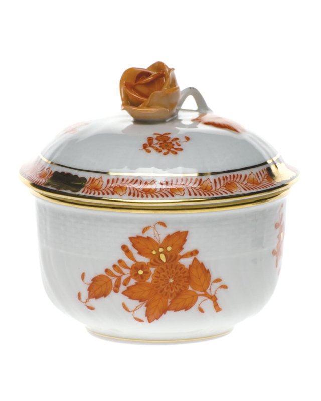 Chinese Bouquet Rust Covered Sugar Dish with Rose