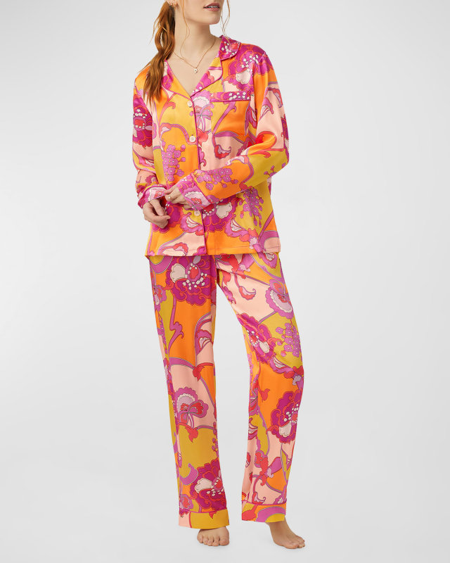 Floral-Print Silk Satin Pajama Set