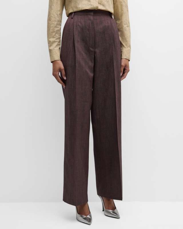 Portia Pleated Straight-Leg Pants