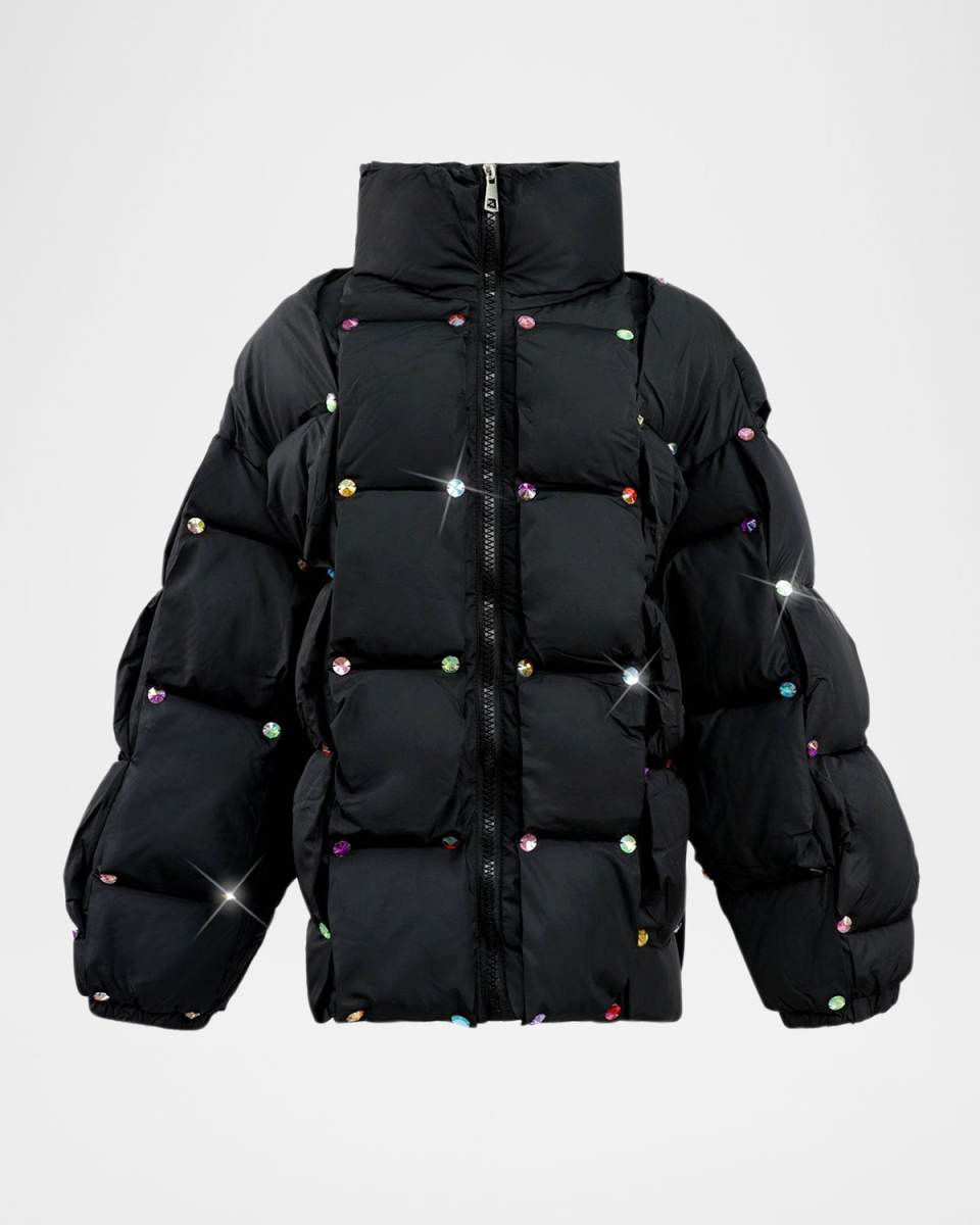 Girl's Rainbow Gems Quilted Puffer Jacket, Size 2-14