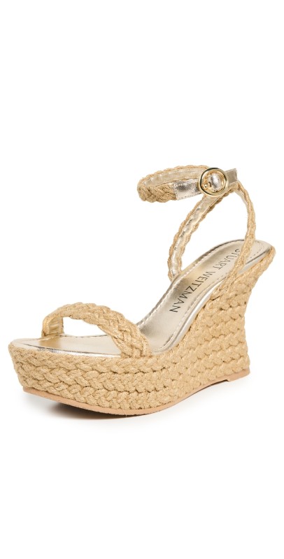 Stuart Weitzman Braida Strap Espadrille Wedge Sandals Gold/Natural