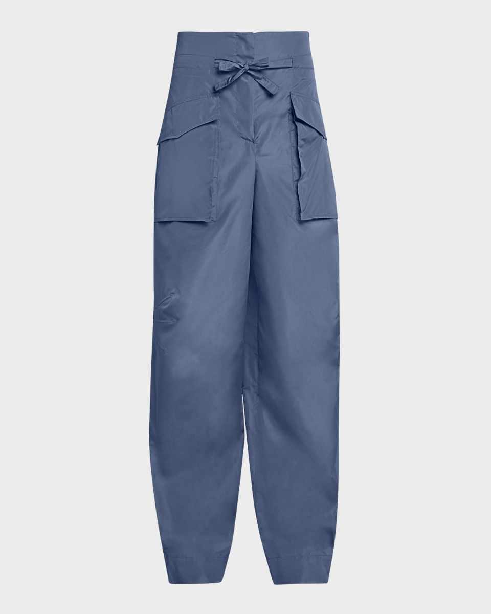 Taffeta Straight-Leg Drawstring Trousers