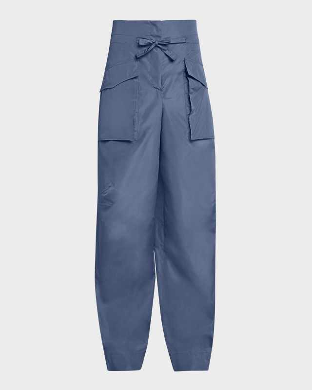 Taffeta Straight-Leg Drawstring Trousers