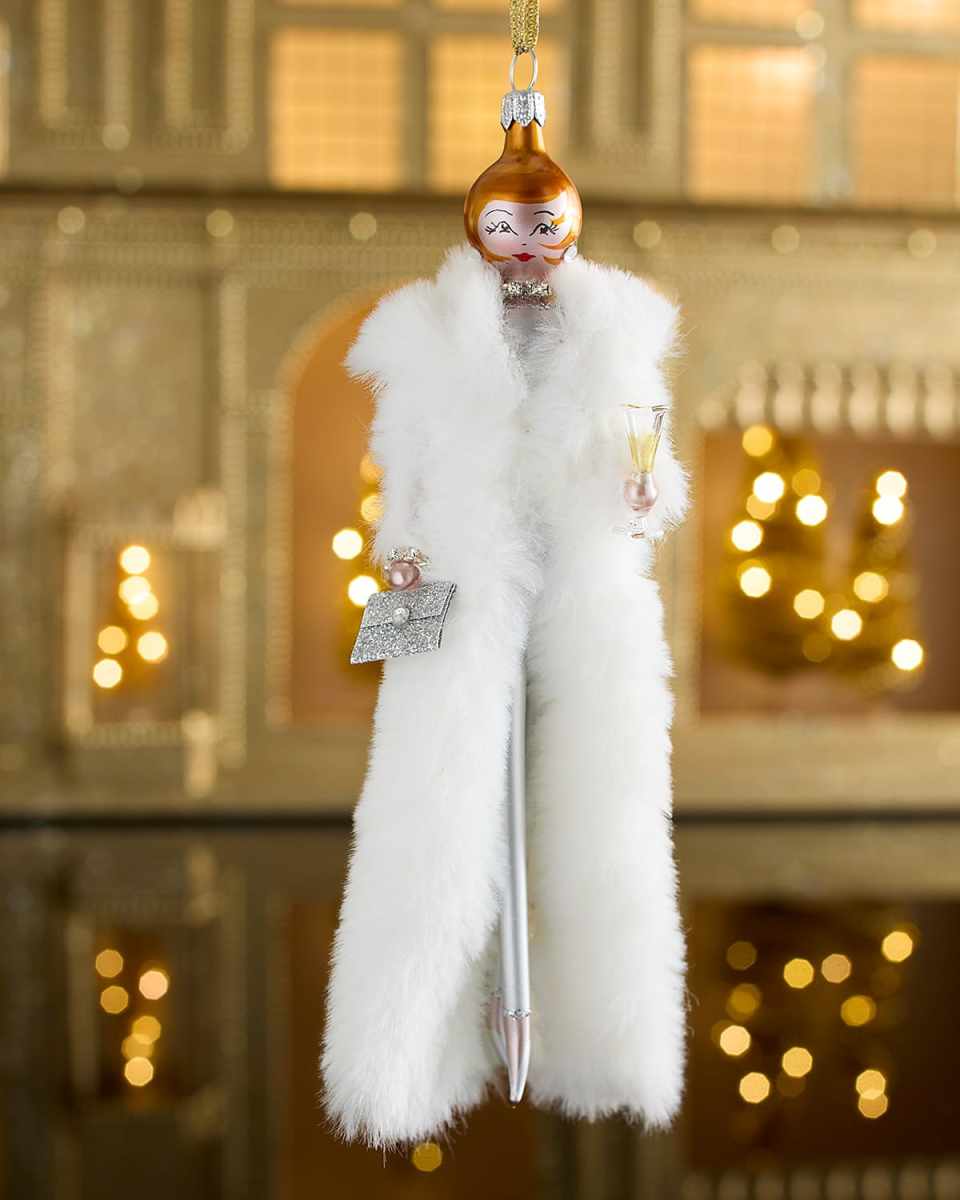Fashionista in Long Faux Fur Coat Christmas Ornament