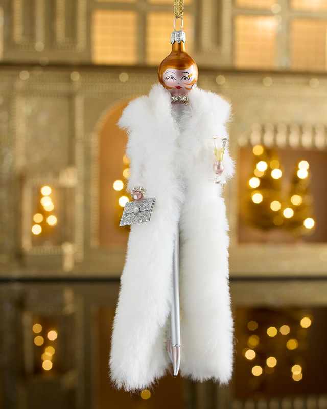 Fashionista in Long Faux Fur Coat Christmas Ornament