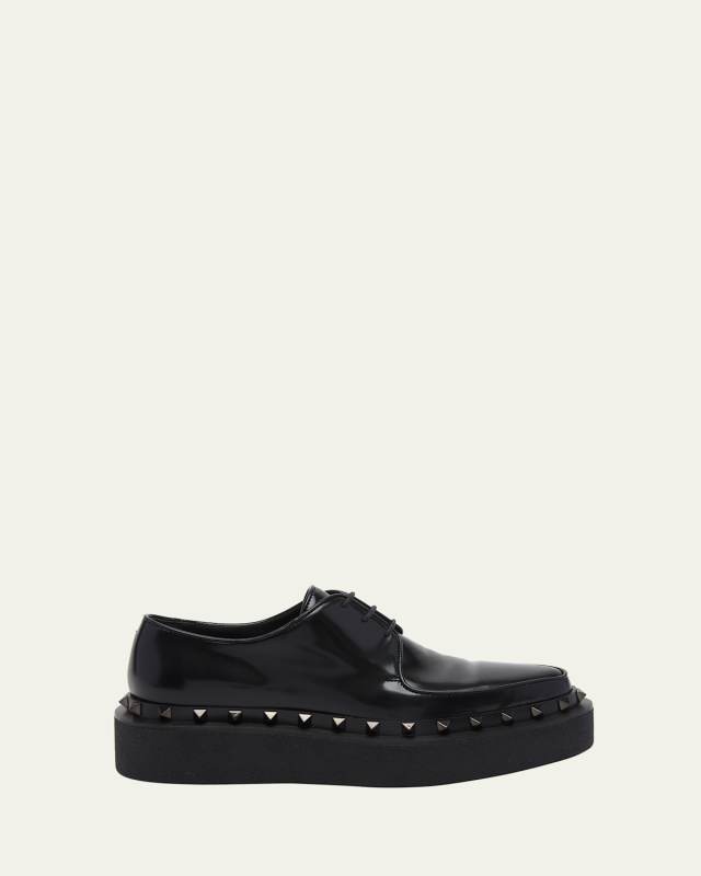 Rockstud Leather Platform Derby Shoes