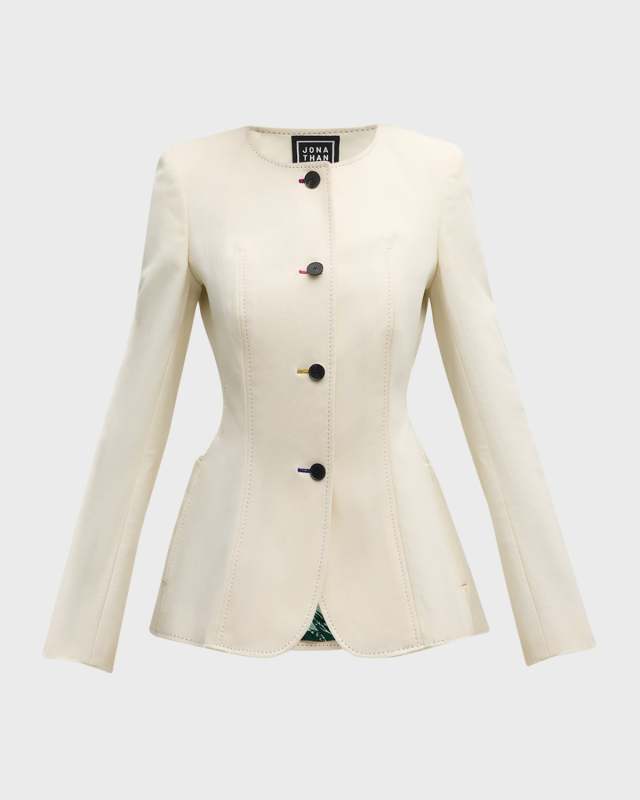 Colorful Topstitched Single-Breasted Fitted Jacket