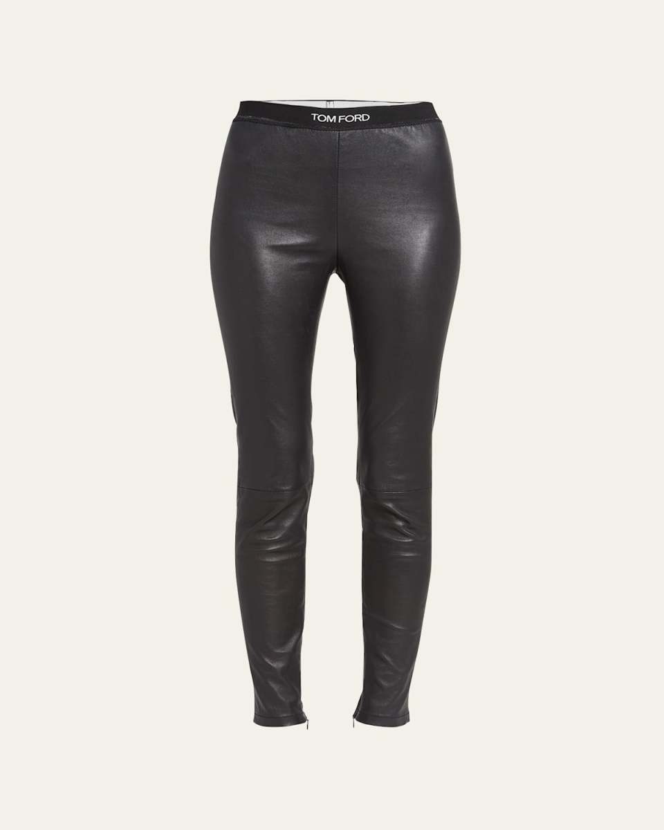 Logo-Trim Leather Leggings