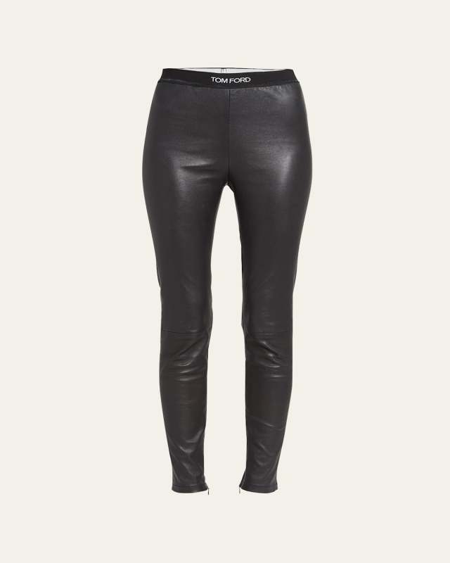 Logo-Trim Leather Leggings