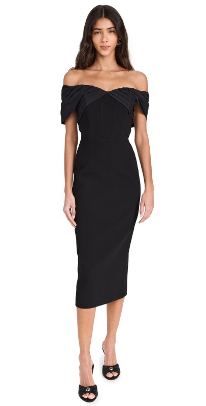Rebecca Vallance Juliana Off Shoulder Midi Dress Black