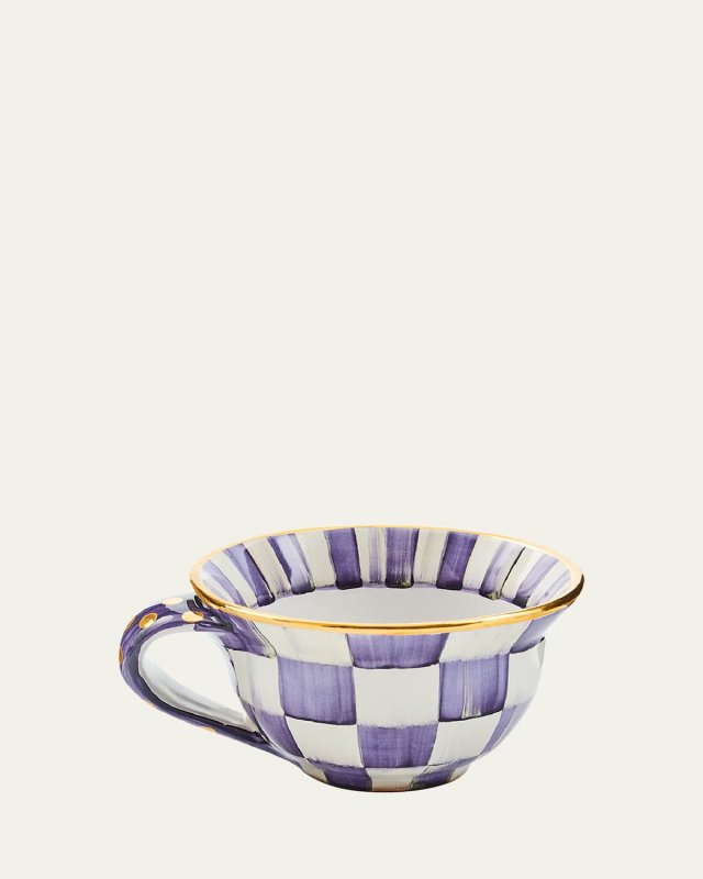 Plum Check Ceramic Teacup