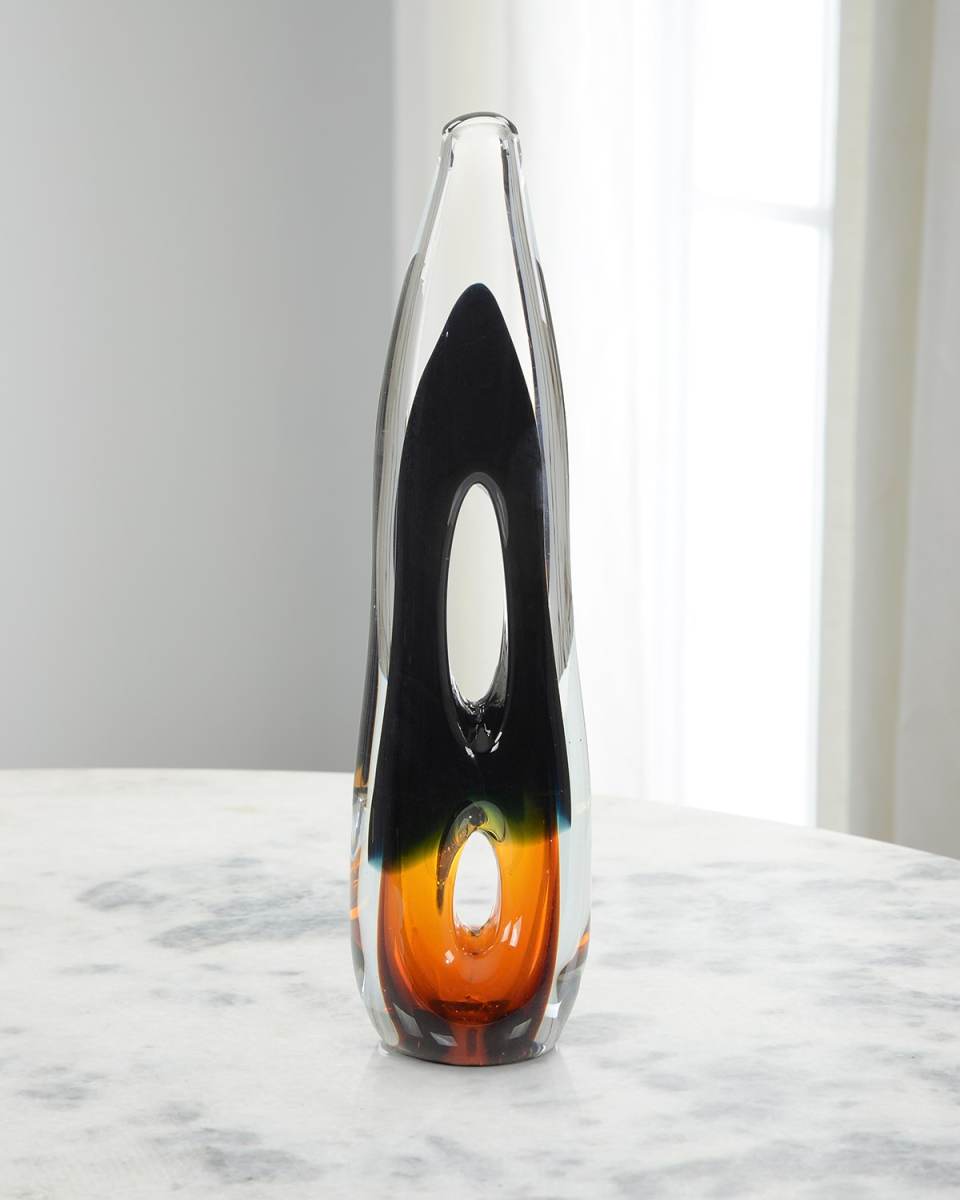 Hand-Blown Dark Blue And Amber Sculpture II