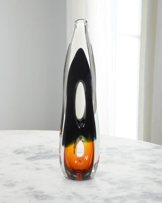 Hand-Blown Dark Blue And Amber Sculpture II