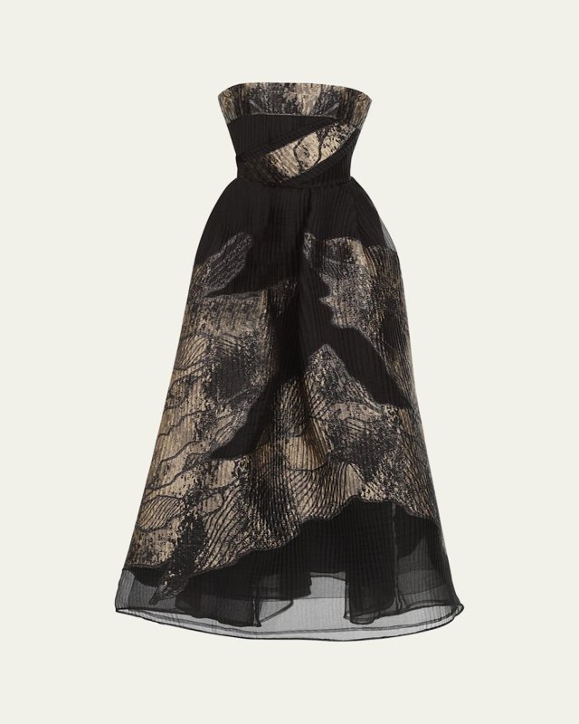 Floral Brocade Strapless Gown