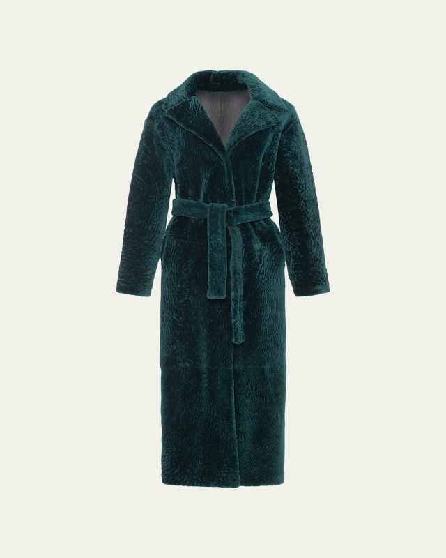 Reversible Shearling Lamb Overcoat with Tie Belt