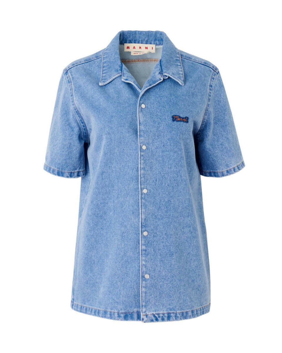 Straight Short Sleeve Shirt with Bowling Neck