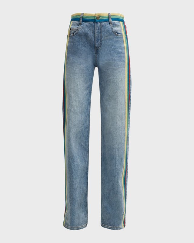 Bart Striped-Ribbon Straight-Leg Jeans