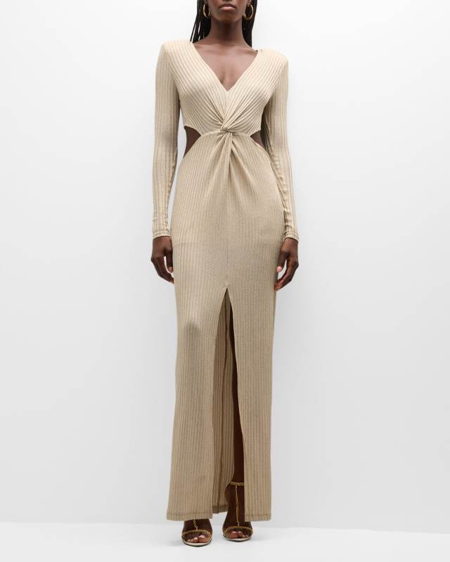 Sierra Metallic Rib-Knit Maxi Dress