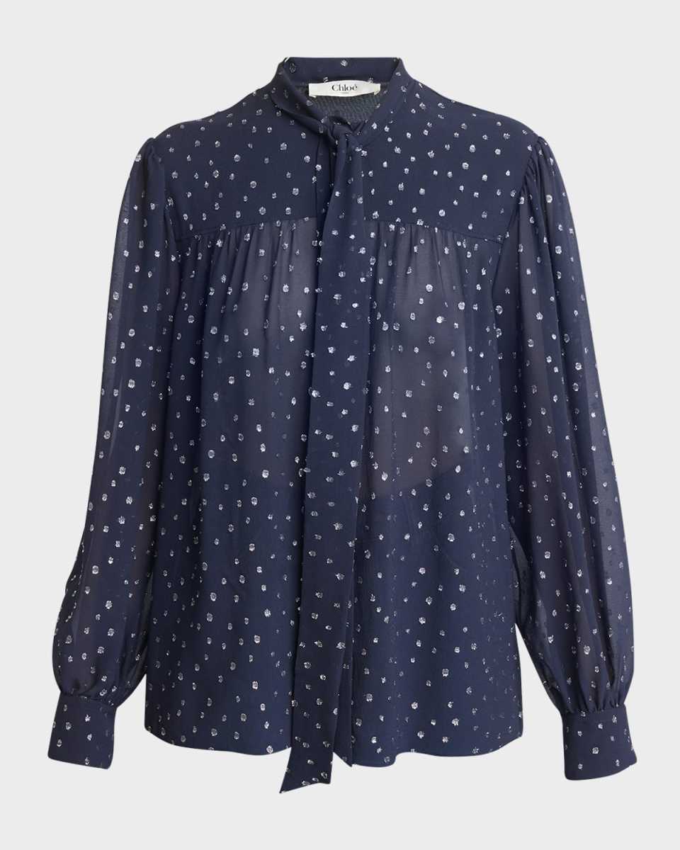 Metallic Dot Silk Neck-Tie Top