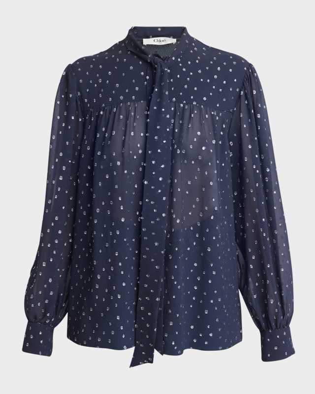 Metallic Dot Silk Neck-Tie Top