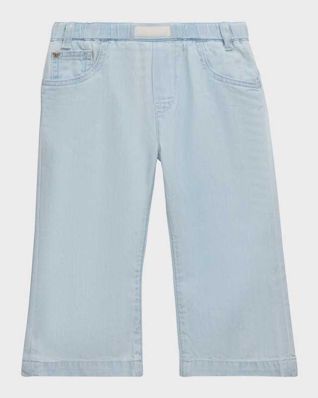 Girl's Light Wash Logo-Print Denim Pants, Size 12M-3
