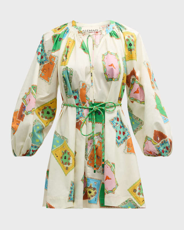 Rummy Long-Sleeve Multicolor Print Organic Cotton Mini Dress
