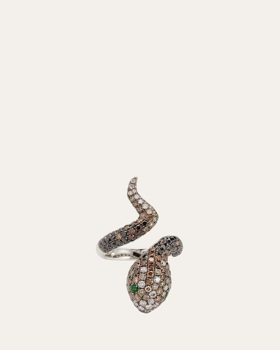 18k White Gold Brown Ring from the Snake Collection, Size
