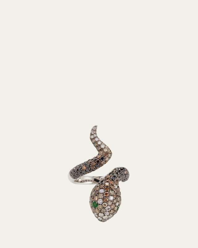 18k White Gold Brown Ring from the Snake Collection, Size
