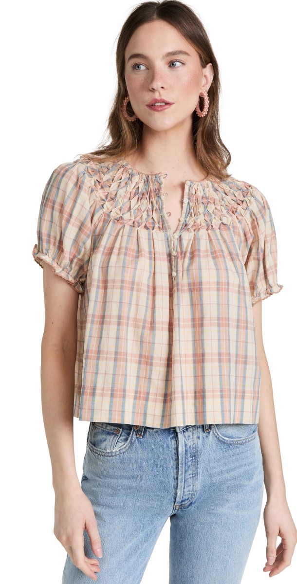 THE GREAT. The Hazel Top Washed Rose Plaid