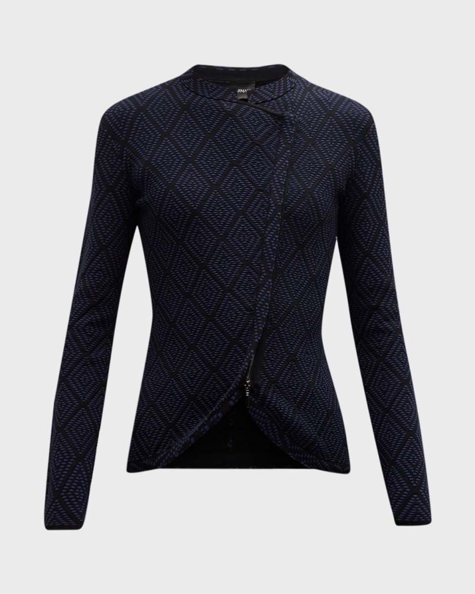 Asymmetric Zip-Front Geometric Jacquard Jacket