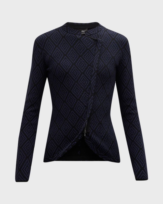 Asymmetric Zip-Front Geometric Jacquard Jacket