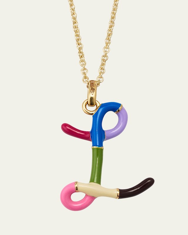 Letter L Pendant Necklace with Rainbow Enamel
