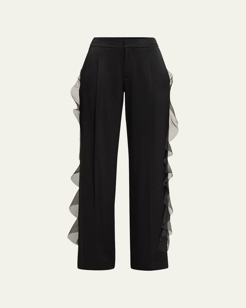 Cascade Ruffle Straight-Leg Pants