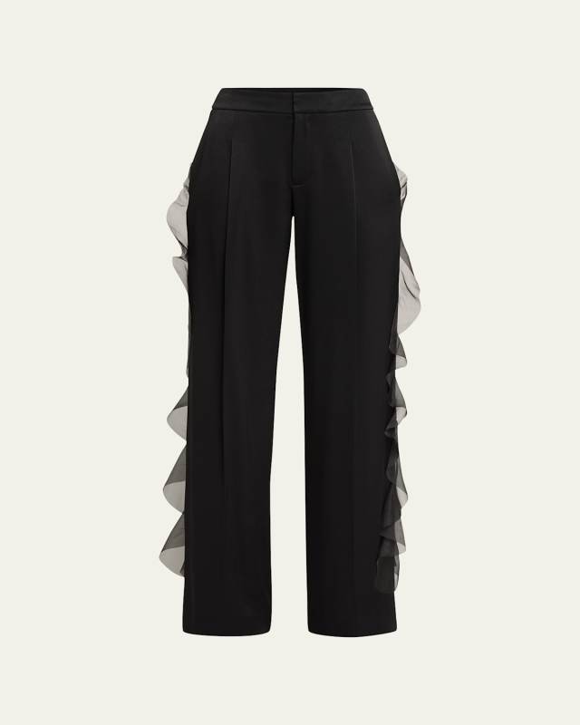 Cascade Ruffle Straight-Leg Pants