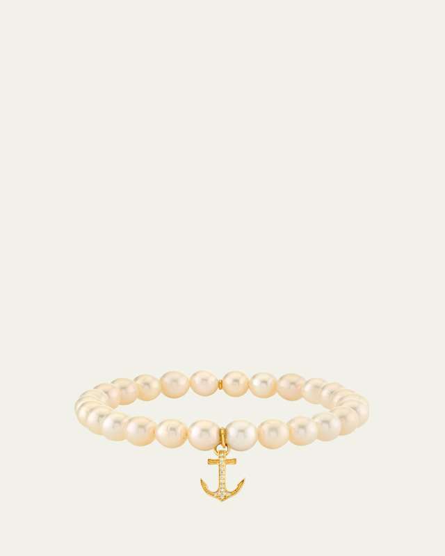 Small Anchor Charm & Pearl Bracelet