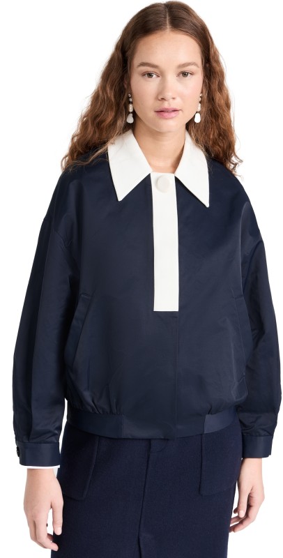 SHUSHU/TONG Retro Contrast Color Track Jacket Navy Blue