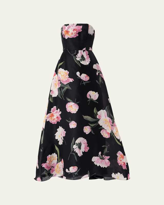 Floral Strapless A-Line Silk Gown