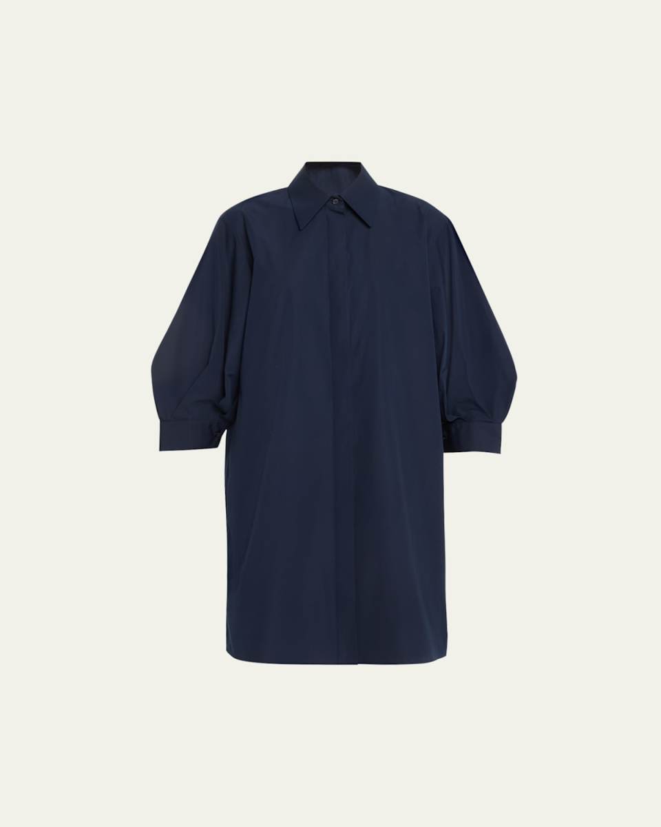 Blouson-Sleeve Cotton Poplin Midi Shirtdress