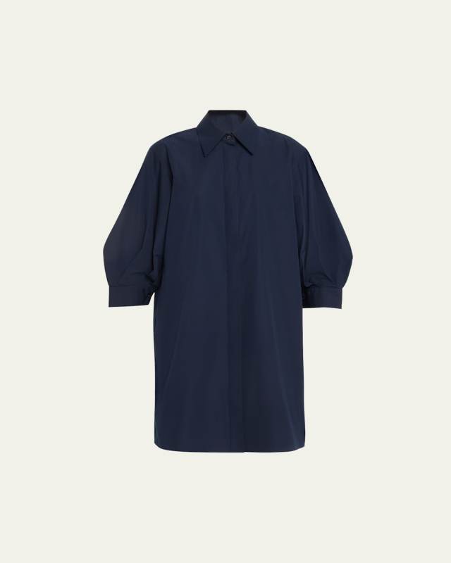 Blouson-Sleeve Cotton Poplin Midi Shirtdress