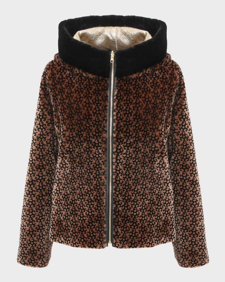 Reversible Lamb Shearling Hooded Zip Jacket