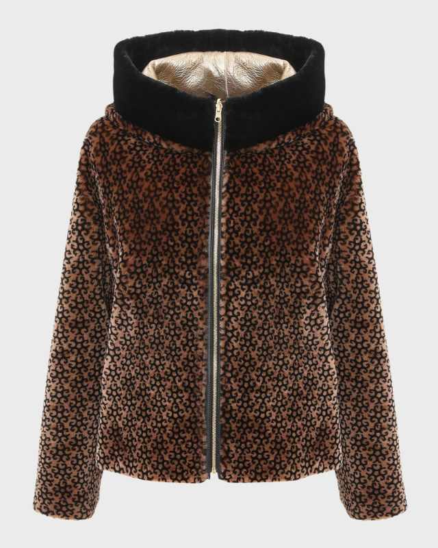 Reversible Lamb Shearling Hooded Zip Jacket