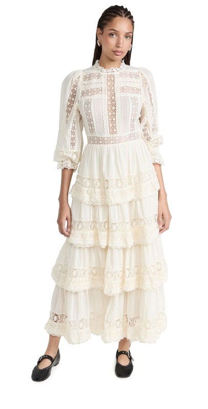 Sea Haven Cotton Dobby Pintuck Dress Cream