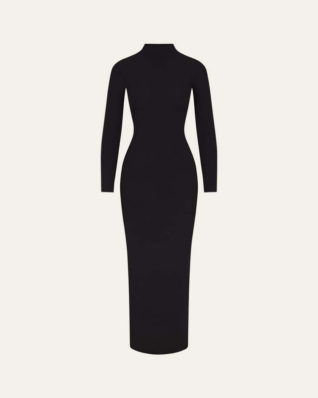 Soft Lounge Ribbed Mock-Neck Maxi Dress