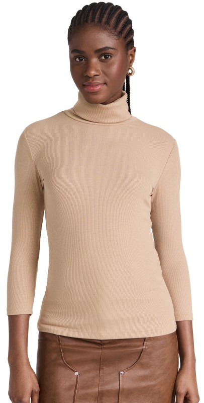 L'AGENCE Aja Turtleneck 3/4 Sleeve Top Mochaccino