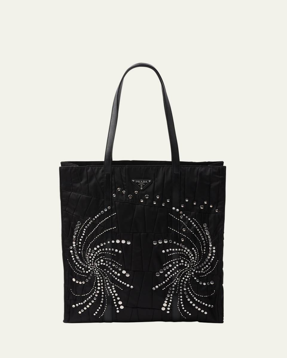 Large Embellished Quilted Nylon Tote Bag
