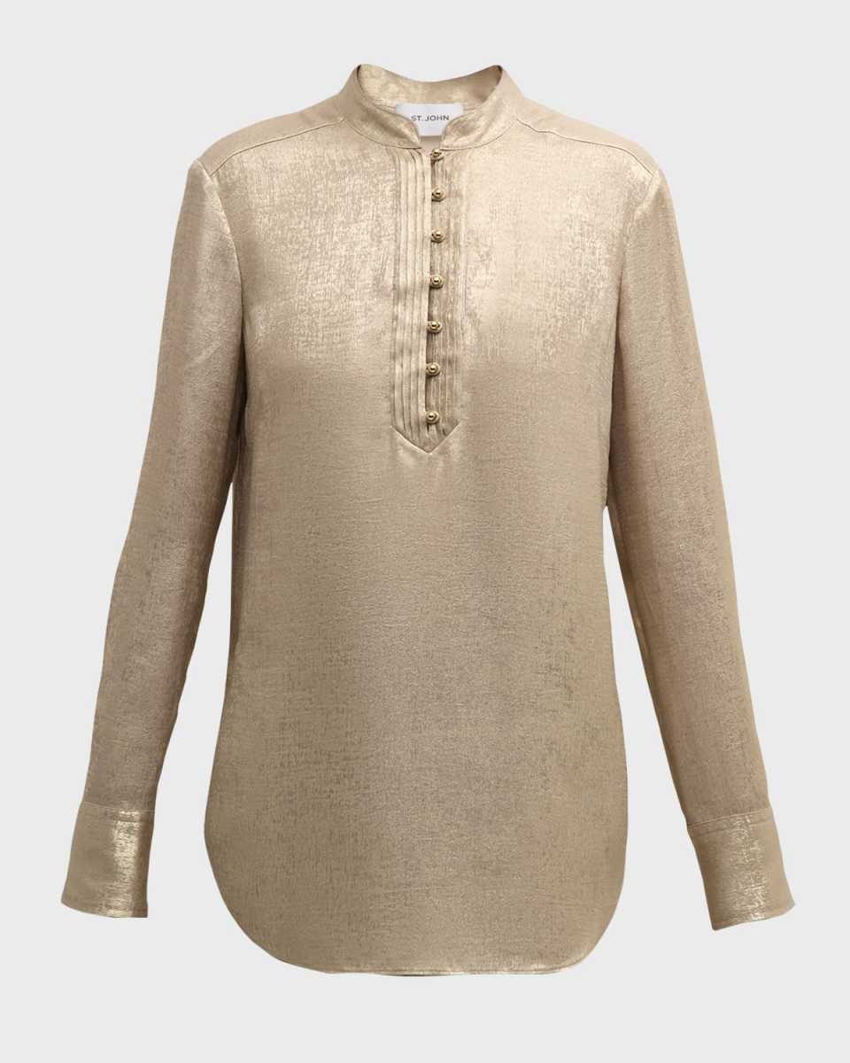 Fluid Metallic Long-Sleeve Top