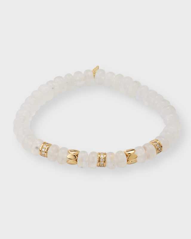 14K Yellow Gold Moonstone Bead Bracelet with Diamonds