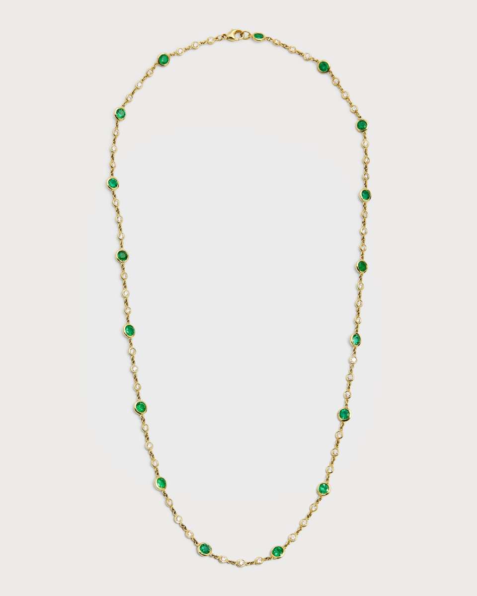 18K Yellow Gold Diamond and Emerald Eyeglass Station Necklace