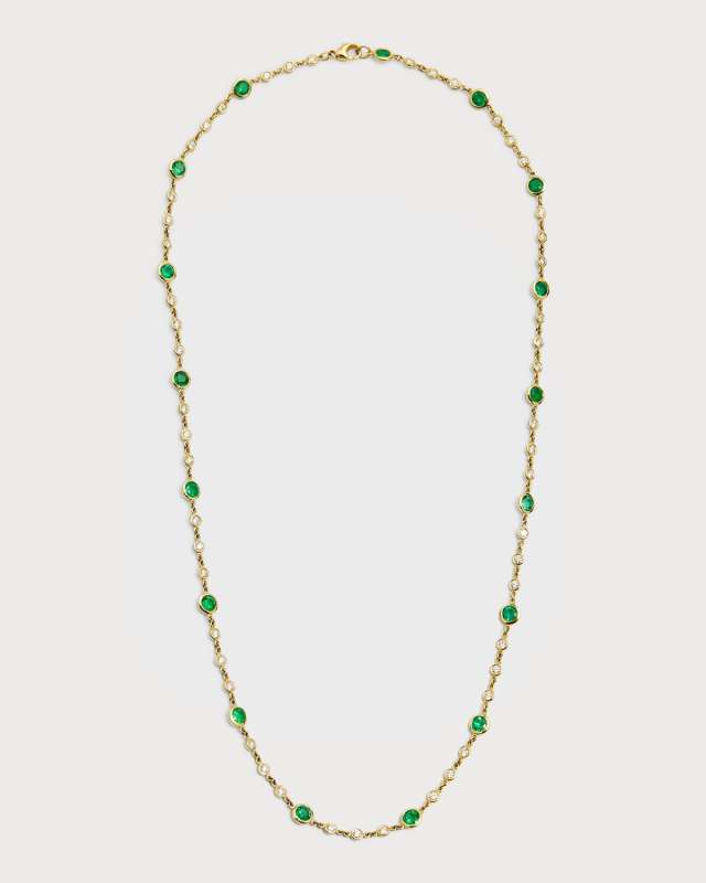 18K Yellow Gold Diamond and Emerald Eyeglass Station Necklace